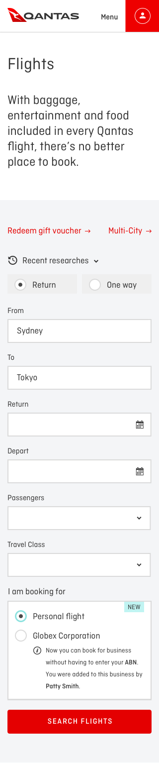 QBR flight search widget updated on mobile